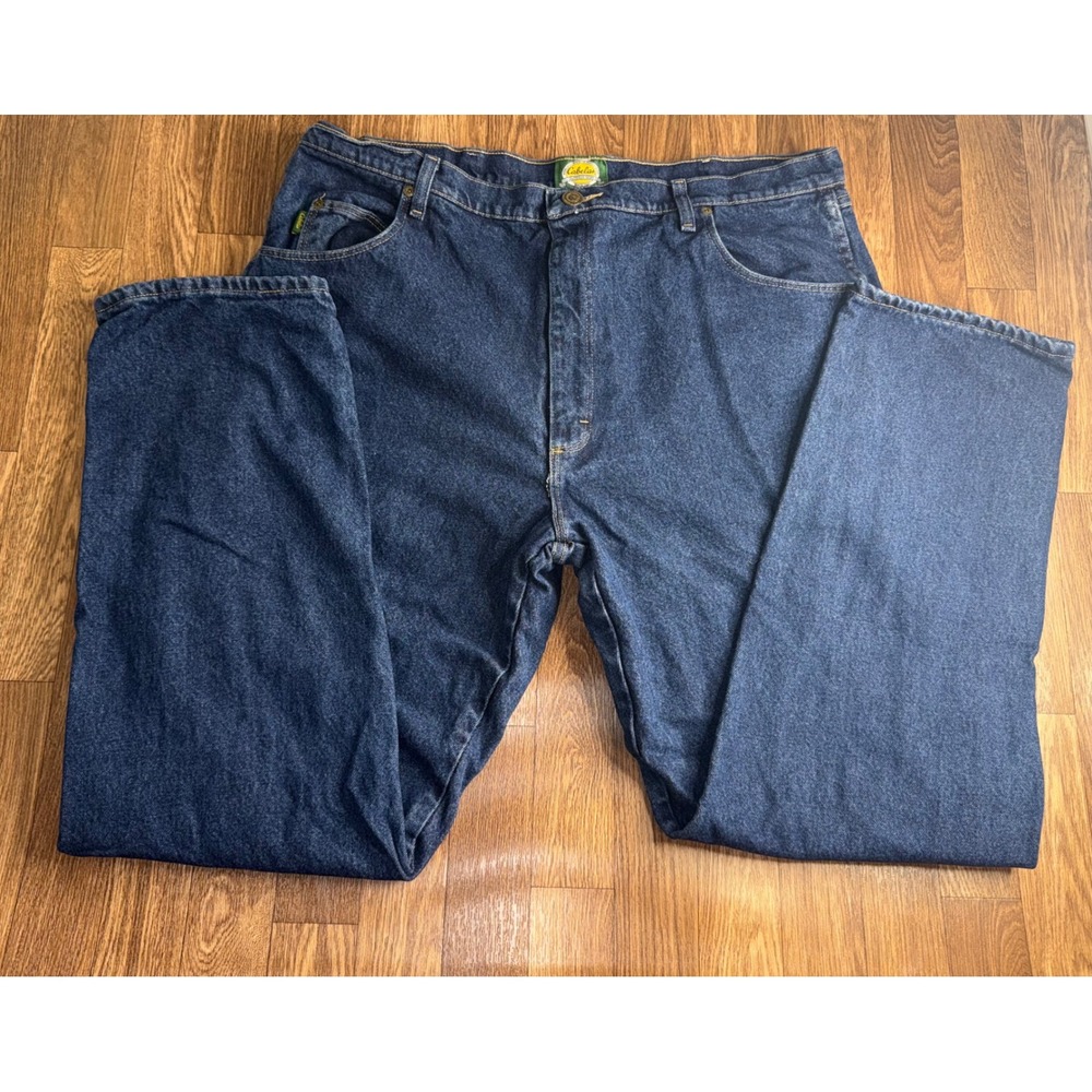 Cabelas Mens Flannel Lined Jeans‎ Dark Wash Blue Plaid Insulated 42x34 901285B